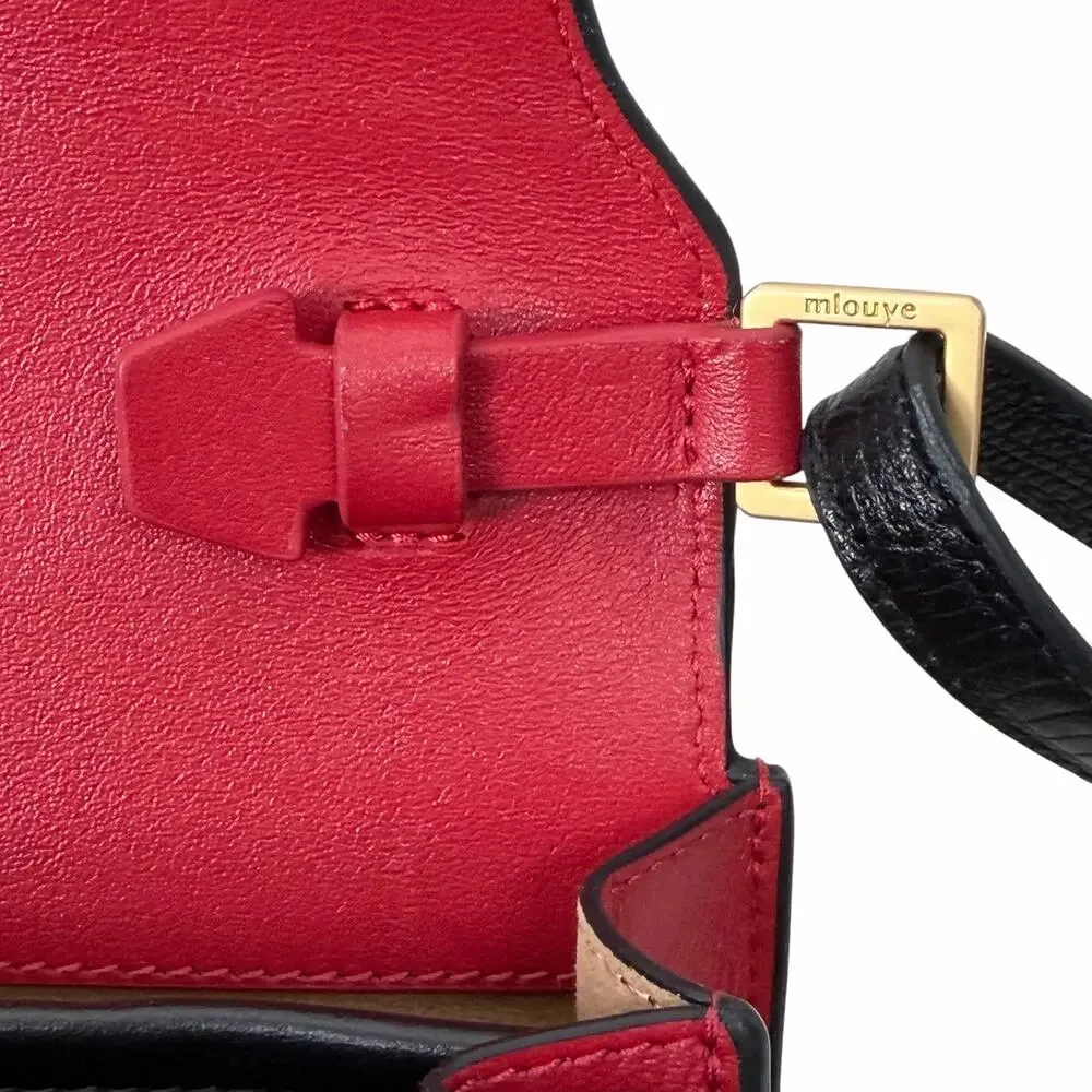 Mlouye Small Naomi Crossbody Bag Lizard Emboss Leather Top Handle Bag Black Red